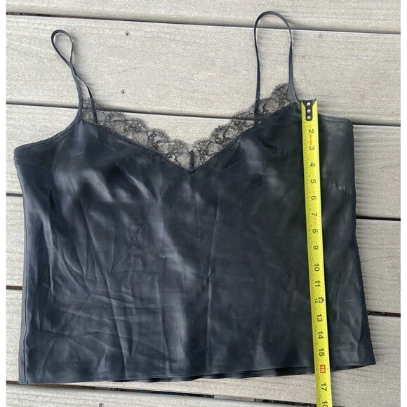 Y2K Lauren Ralph Lauren 100% Silk Black Cami Lace Trim Tank Top Size 14 - Picture 4 of 9